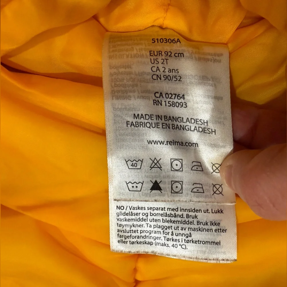 Reima yellow leaf print snowsuit, size 2T